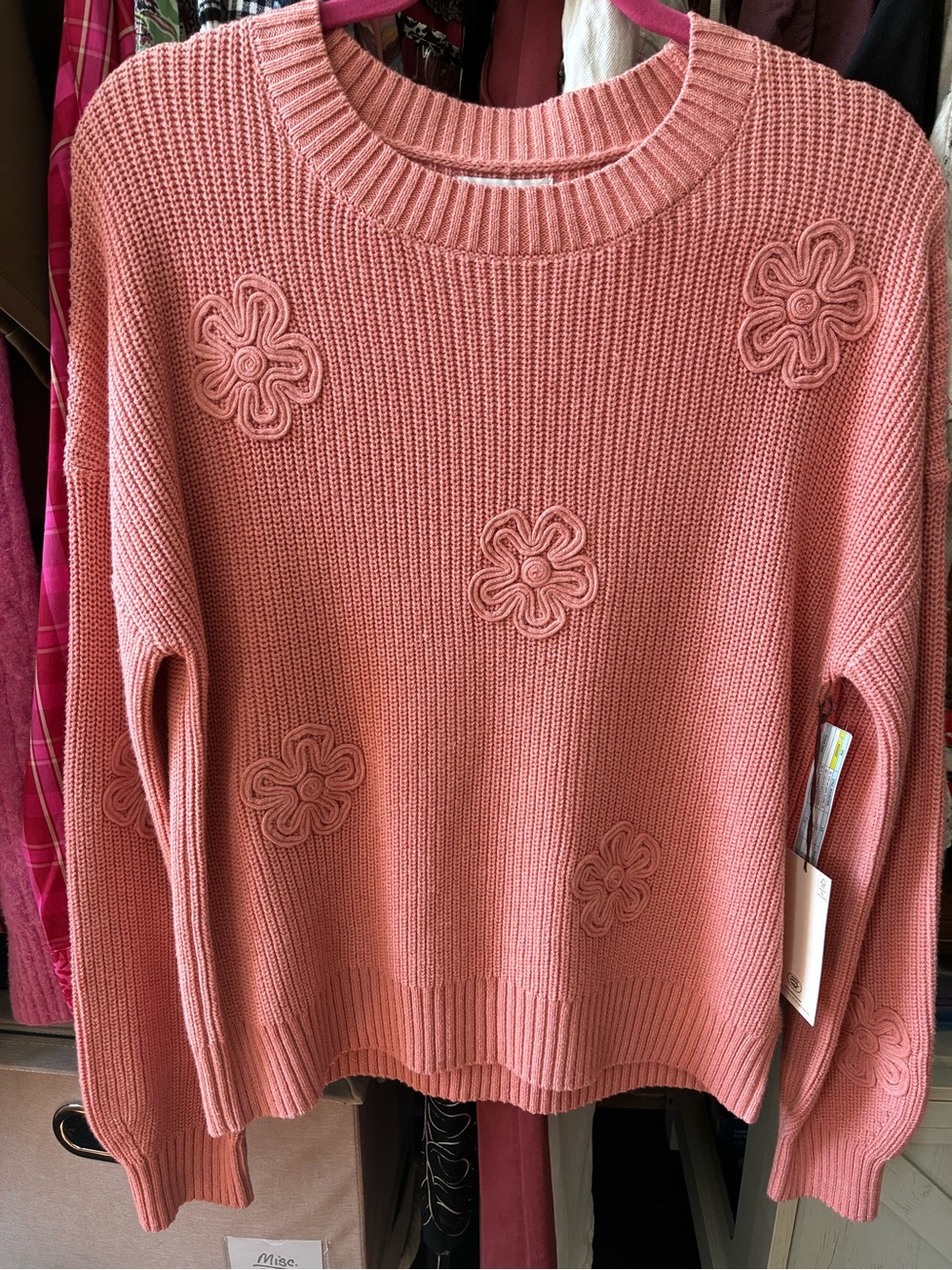 Laura Ashley Rose-Pink Floral Appliqué Crewneck Sweater